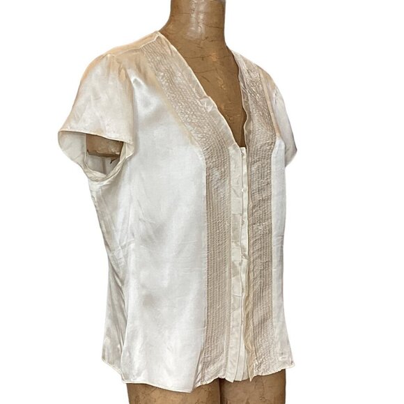 Coldwater Creek Silk Short Sleeve Button-Front Top Shirred Ruffled Accent L 289L - Picture 4 of 10